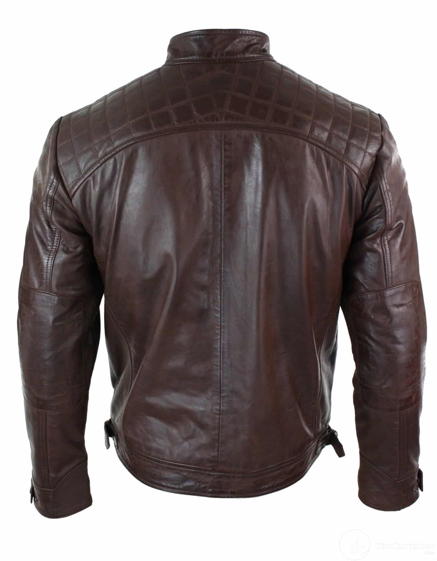 Äkta Läder Retro Style Dragkedja Herr Bikerjacka Mjuk Svart Casual-Brun