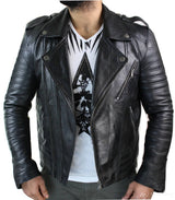 Äkta läder med dragkedja, vintage retro, herr, bikerjacka, svart, urban, slim fit-XXXL-svart