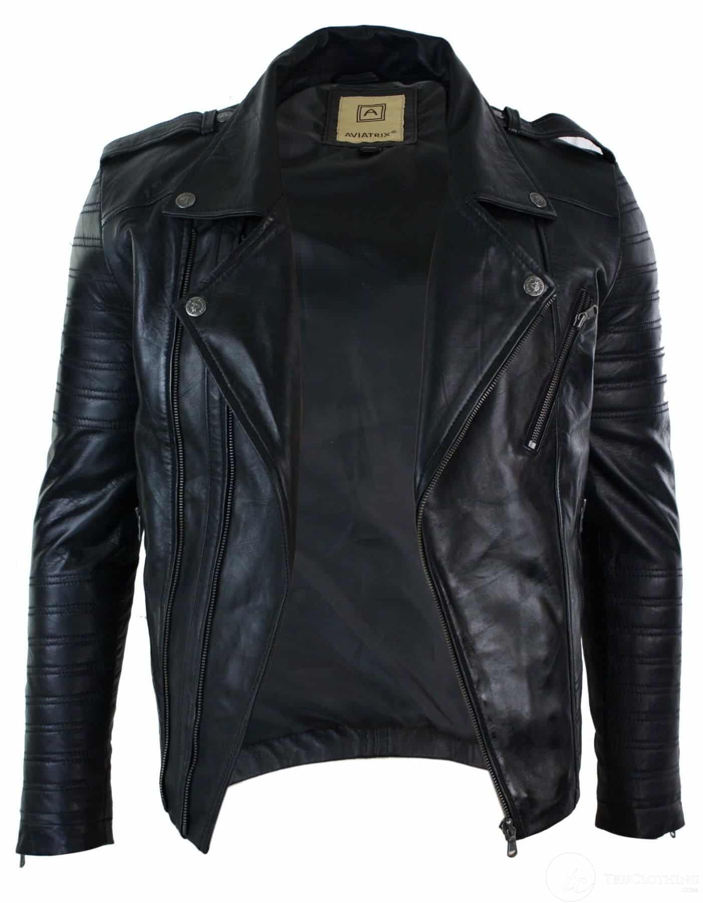 Äkta läder med dragkedja, vintage retro, herr, bikerjacka, svart, urban, slim fit-XXXL-svart