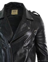 Äkta läder med dragkedja, vintage retro, herr, bikerjacka, svart, urban, slim fit-XXXL-svart