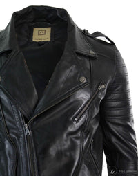 Äkta läder med dragkedja, vintage retro, herr, bikerjacka, svart, urban, slim fit-XXXL-svart