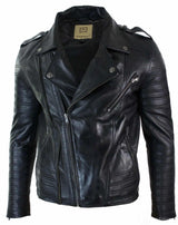 Äkta läder med dragkedja, vintage retro, herr, bikerjacka, svart, urban, slim fit-XXXL-svart