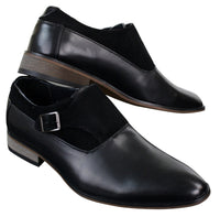 Herrskor i läder och mocka med slip-on-spänne, italienska designerskor, eleganta, casual och formella