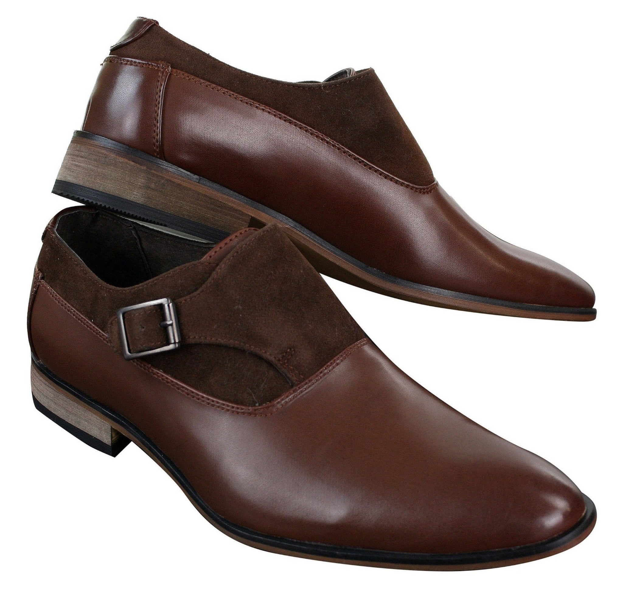 Herrskor i läder och mocka med slip-on-spänne, italienska designerskor, eleganta, casual och formella