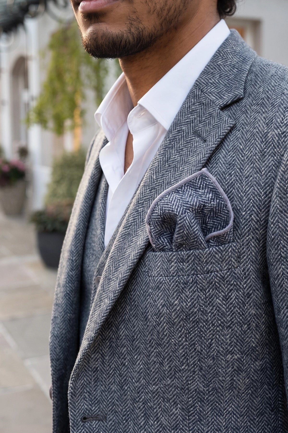 Herrnäsduk i ljusblå tweed-ullblandning