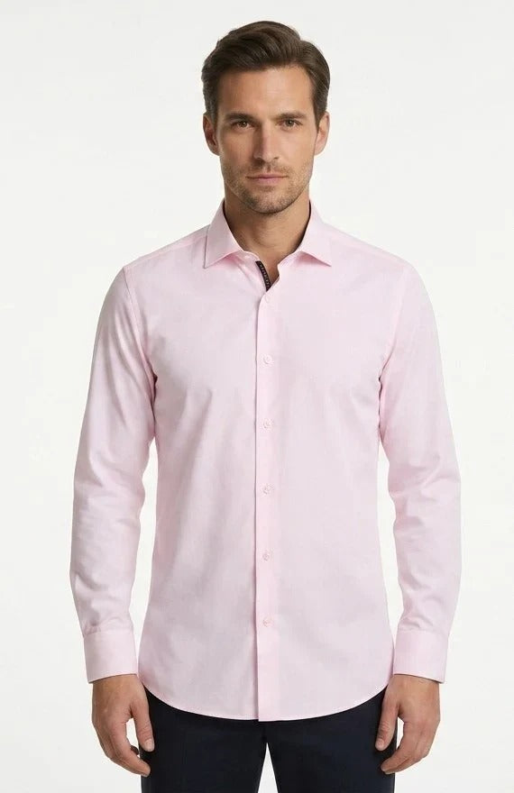 Herrskjorta med lång ärm och knappar – Rosa