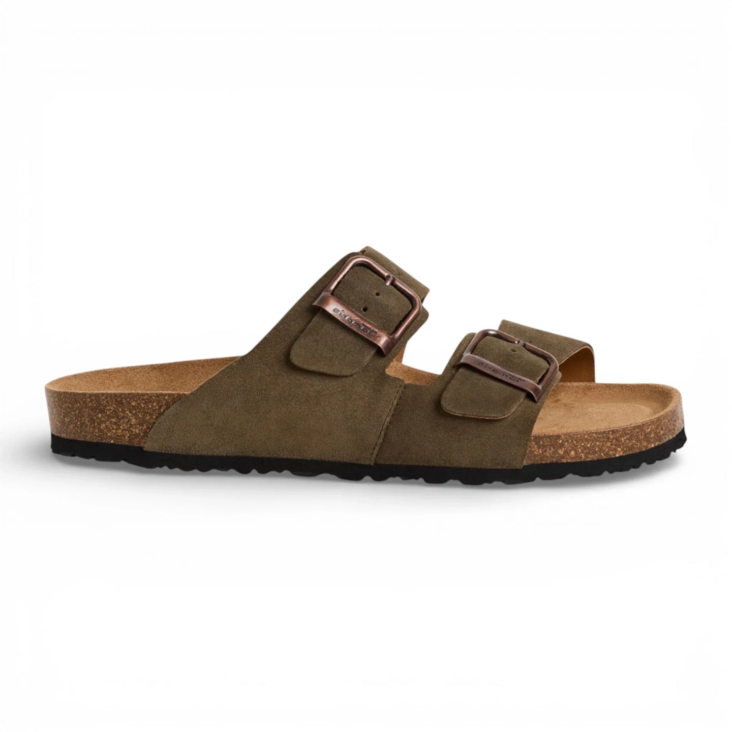Herrsandaler i olivgröna läder med slip-on-fotbädd