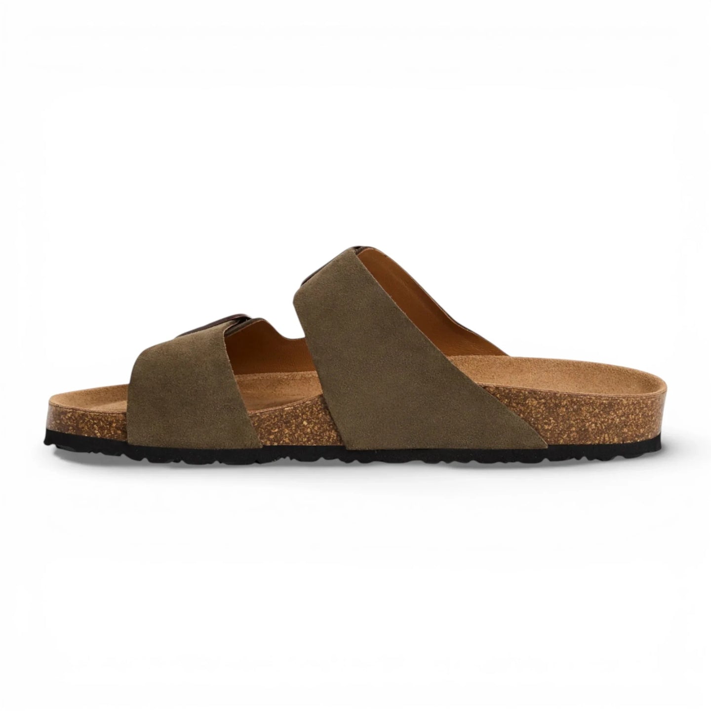 Herrsandaler i olivgröna läder med slip-on-fotbädd