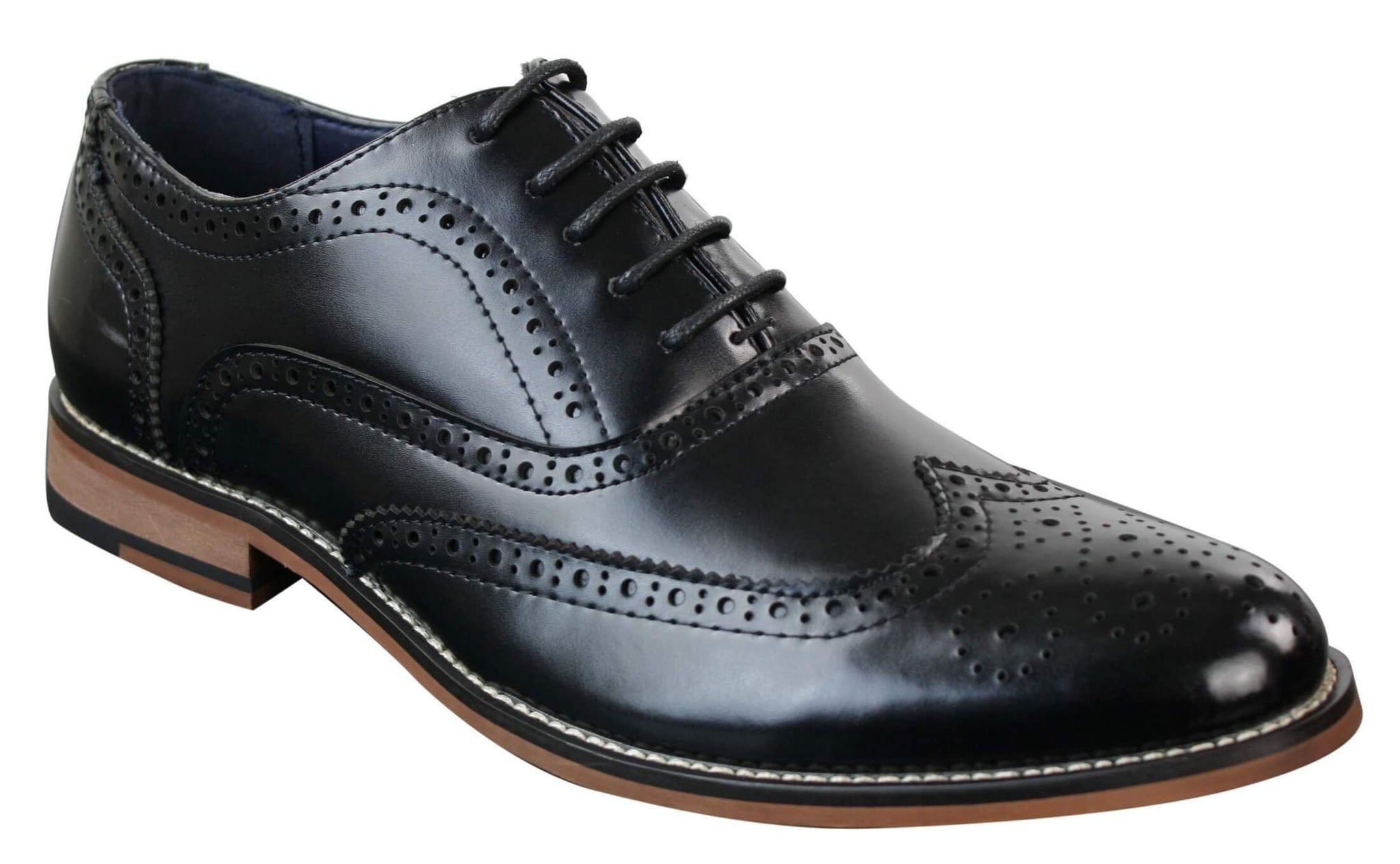 Herrskor i äkta läder med snörning i Gatsby Brouges-modell, eleganta designerskor i retrostil och vintagestil