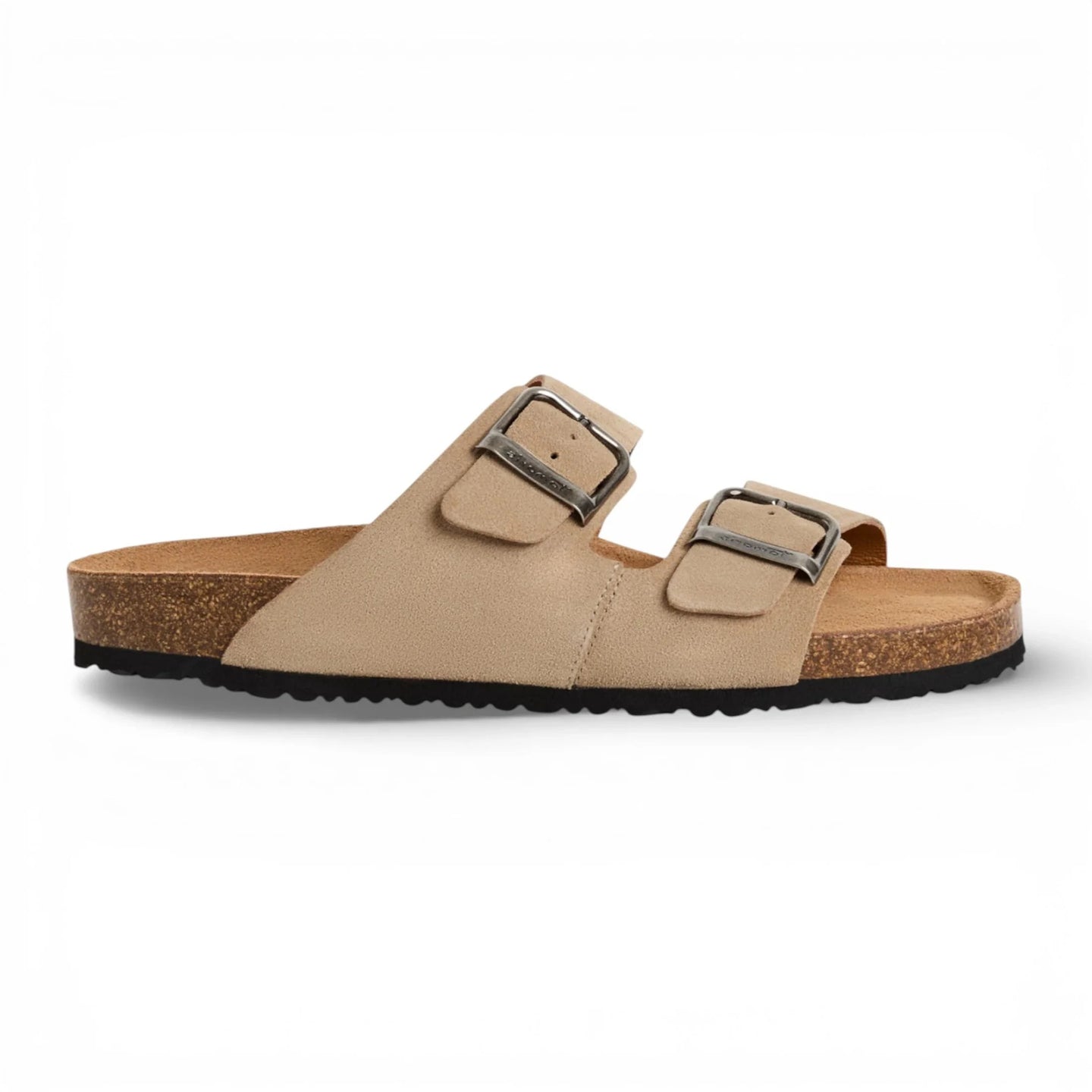 Herrsandaler i sandbeige läder med slip-on-fotbädd