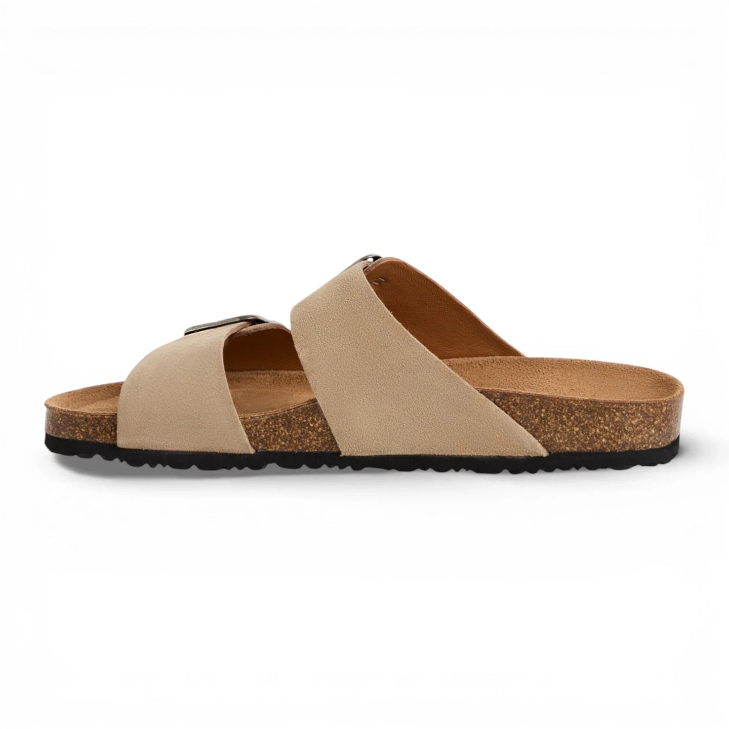Herrsandaler i sandbeige läder med slip-on-fotbädd
