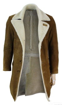 Herr Sherling Fårskinn Brun Brun 3/4 Överrock Vintage Retro Vinter Varm