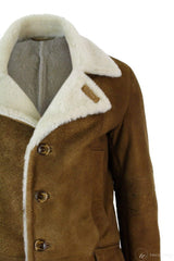 Herr Sherling Fårskinn Brun Brun 3/4 Överrock Vintage Retro Vinter Varm