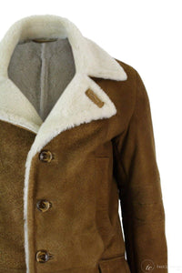 Herr Sherling Fårskinn Brun Brun 3/4 Överrock Vintage Retro Vinter Varm