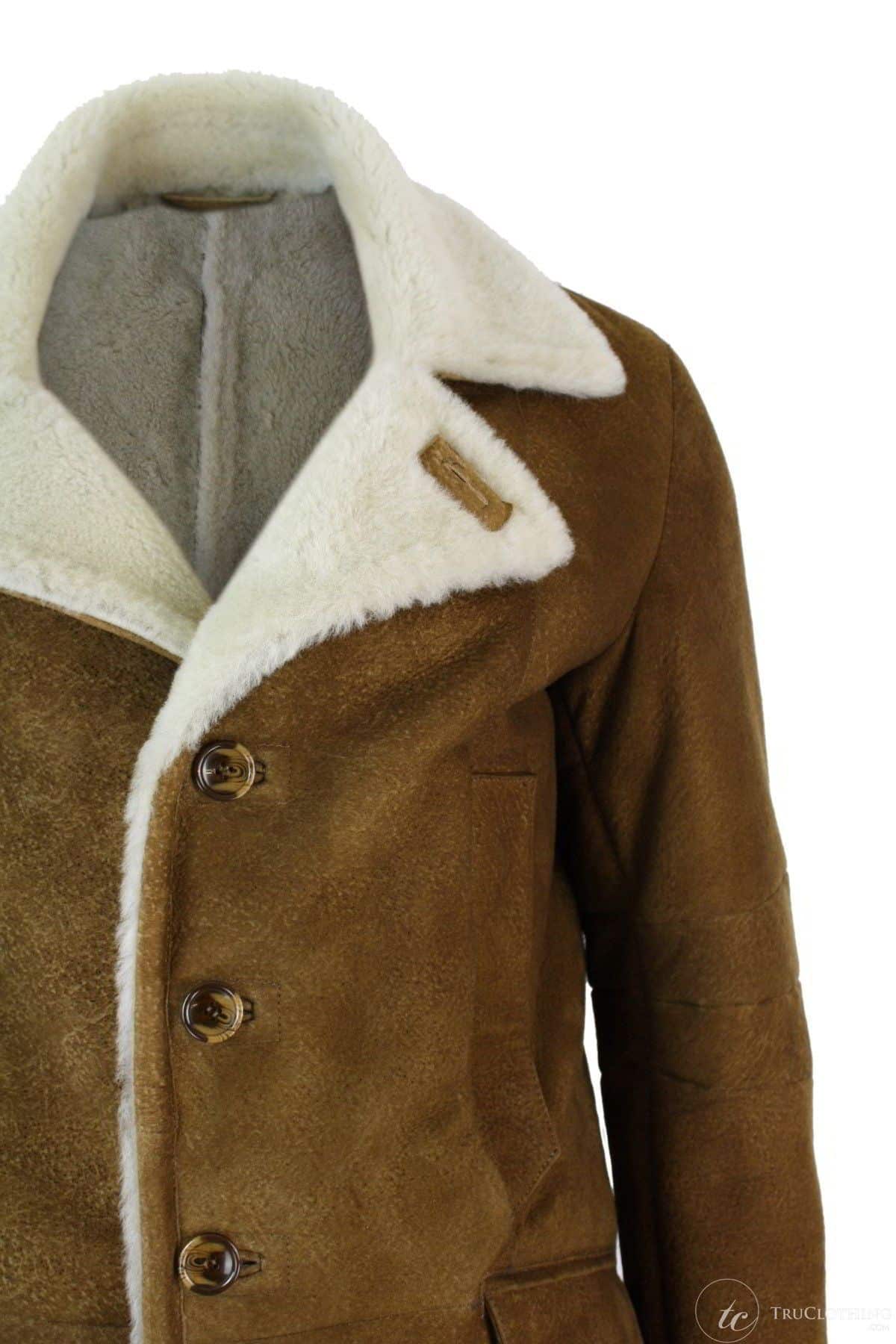 Herr Sherling Fårskinn Brun Brun 3/4 Överrock Vintage Retro Vinter Varm