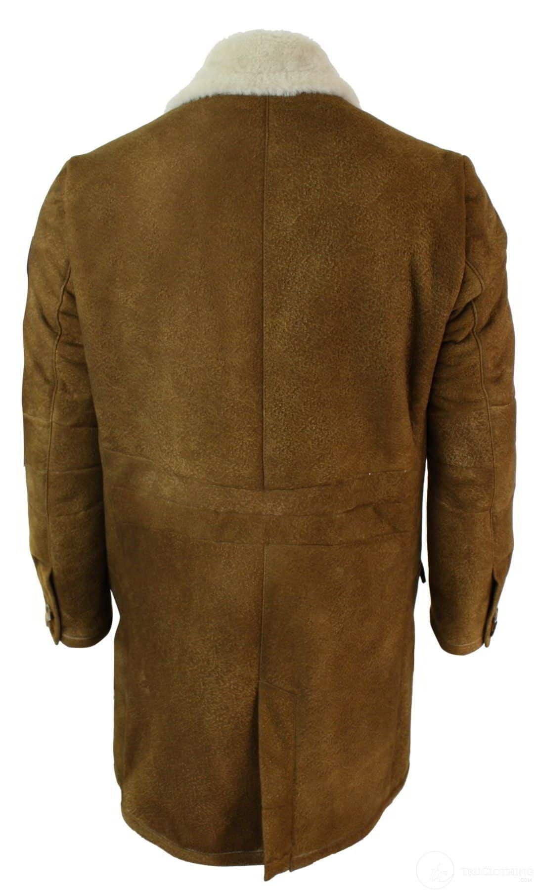Herr Sherling Fårskinn Brun Brun 3/4 Överrock Vintage Retro Vinter Varm