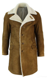 Herr Sherling Fårskinn Brun Brun 3/4 Överrock Vintage Retro Vinter Varm