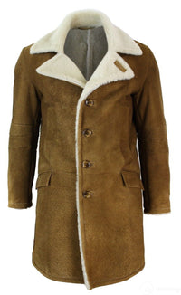 Herr Sherling Fårskinn Brun Brun 3/4 Överrock Vintage Retro Vinter Varm