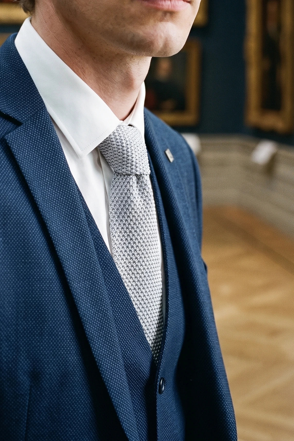 Herrslips i silverfärgad stickad polyester