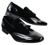 Patron 239-10 Herr Slip On Tassel Bilskor Glansigt Svarta Lackskinn PU Mocka Loafers