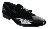 Patron 239-10 Herr Slip On Tassel Bilskor Glansigt Svarta Lackskinn PU Mocka Loafers