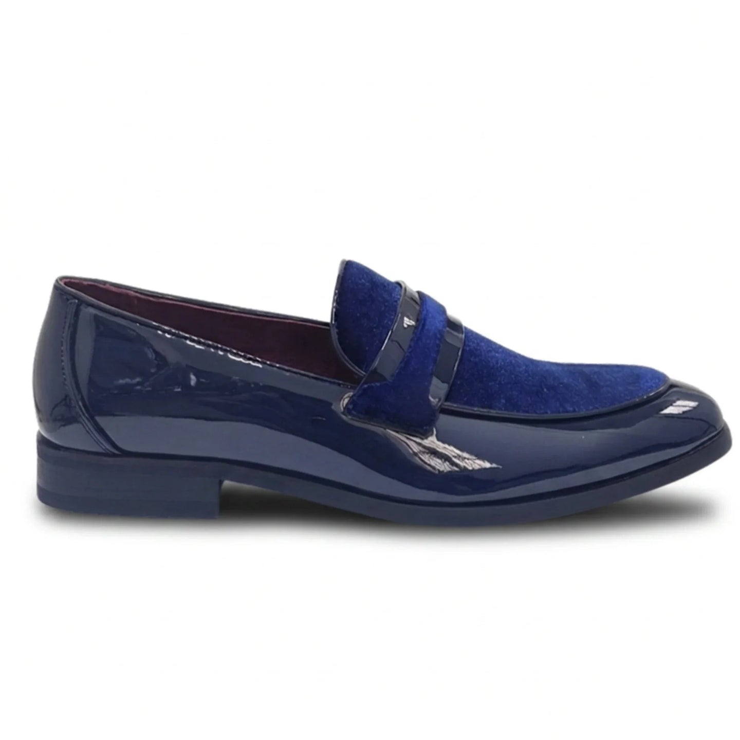 Herrslip-on loafers med veganskt läder och sammetsdetaljer i lack