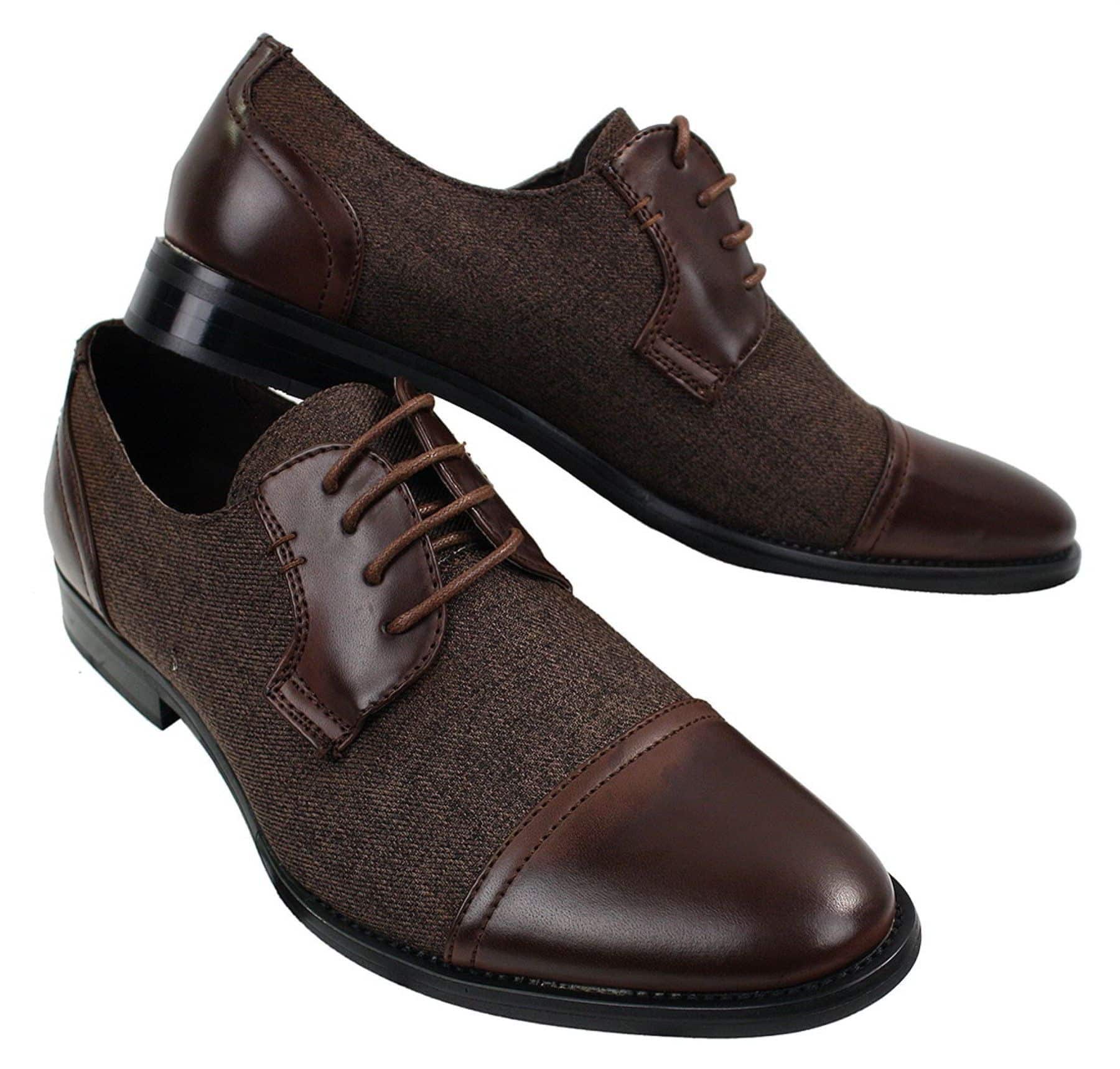 Herrskor i tweed och läder med snörning, eleganta och casual stilar, vintage retro
