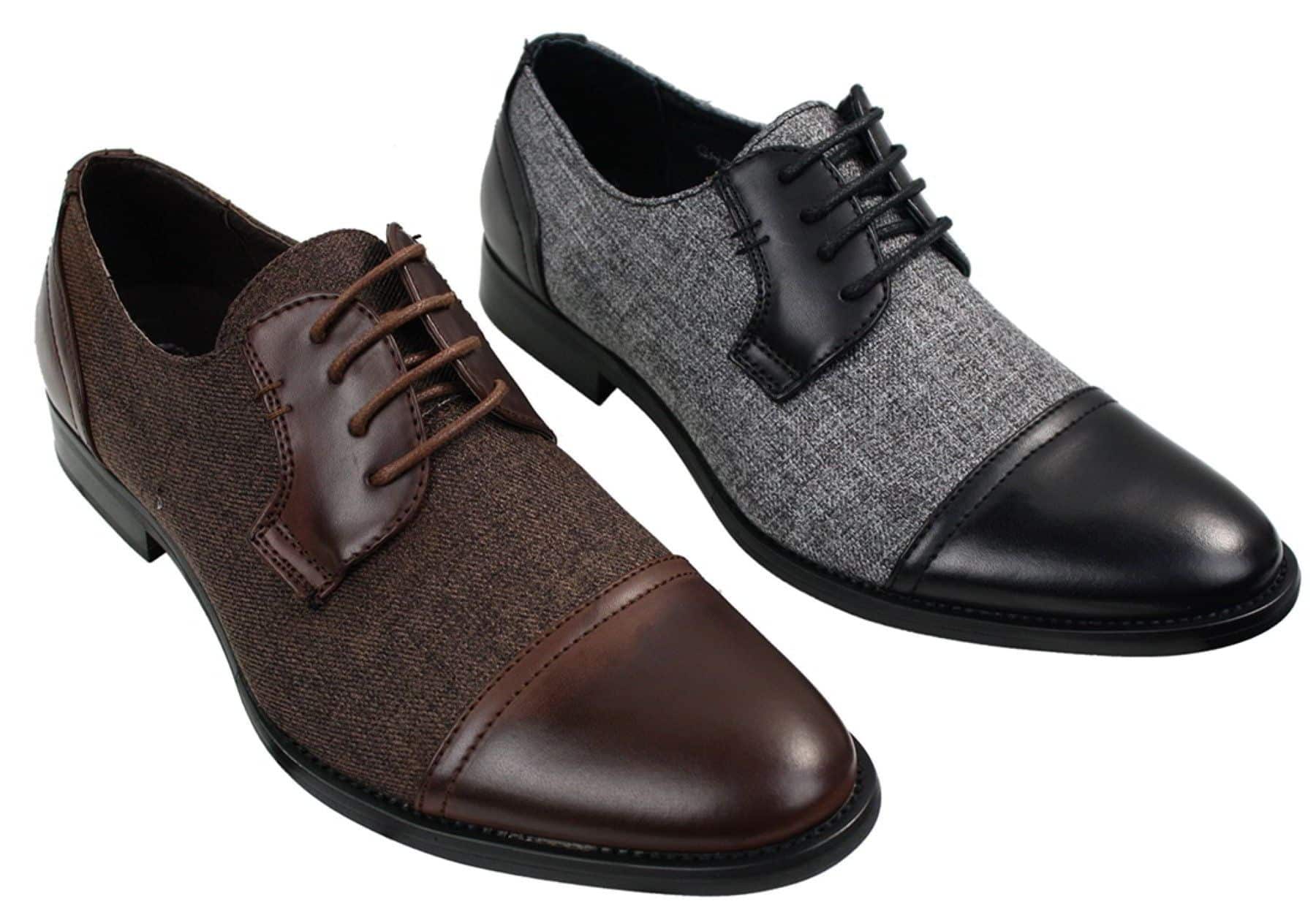 Herrskor i tweed och läder med snörning, eleganta och casual stilar, vintage retro