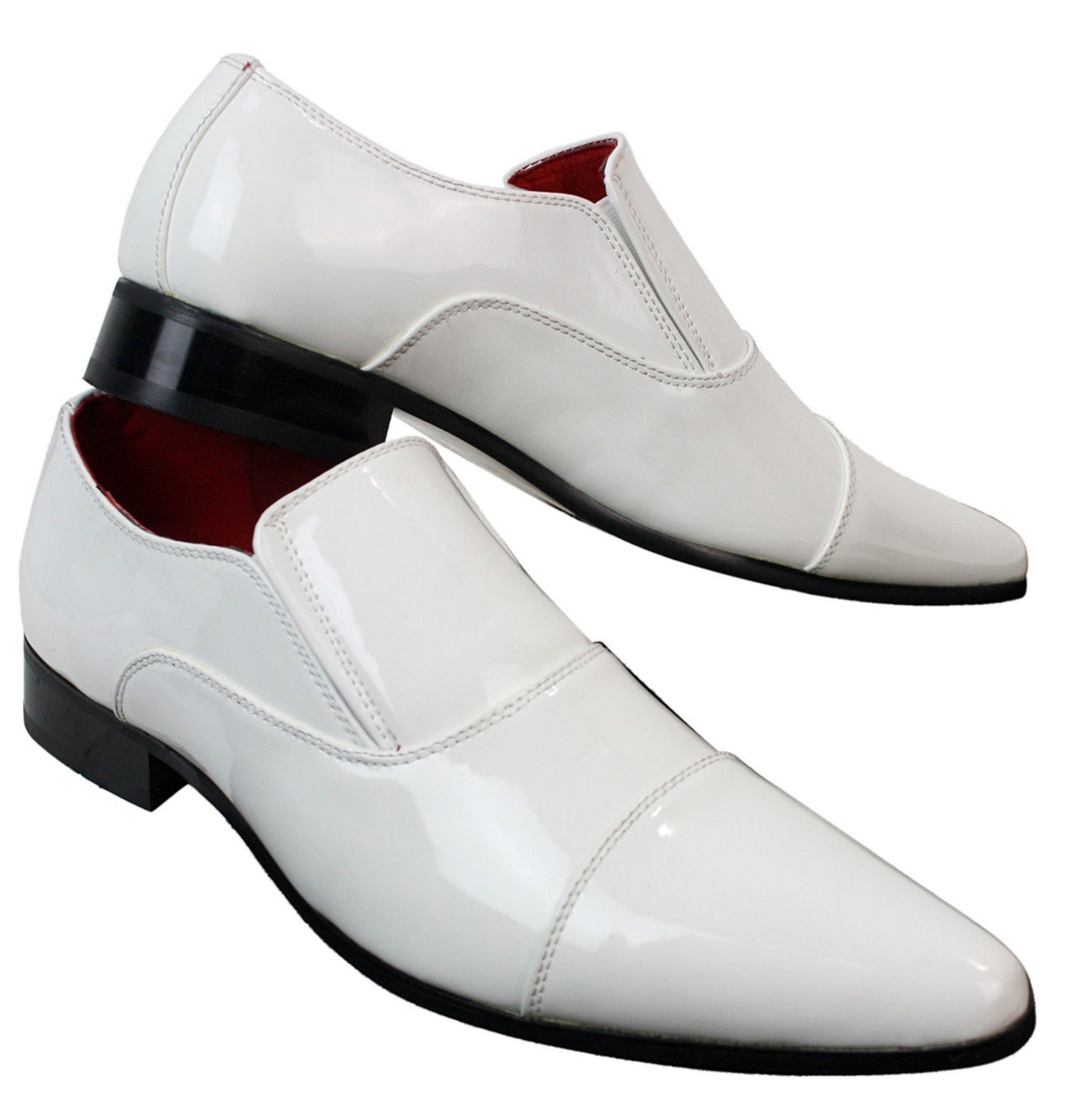 Eleganta formella slip-on-skor i vita lakan, glansiga läderfodrade italienska skor