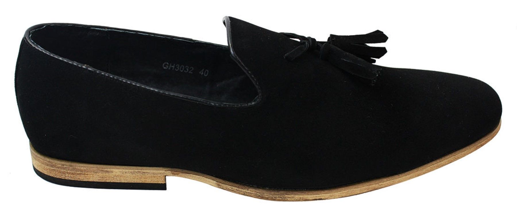 Herrloafers i mocka med tofsdesign, läder, svart komfort