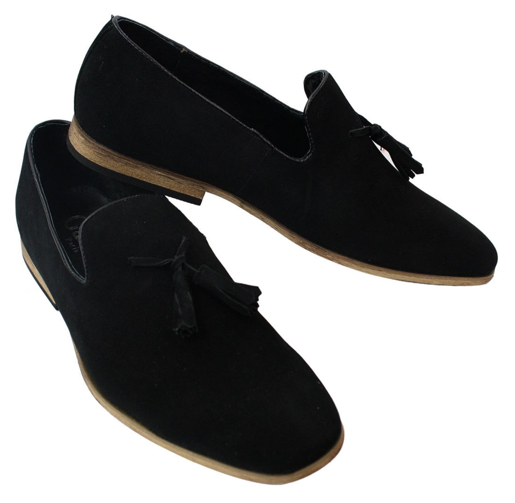 Herrloafers i mocka med tofsdesign, läder, svart komfort
