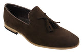 Herrloafers i mocka med tofsdesign, läder, svart komfort