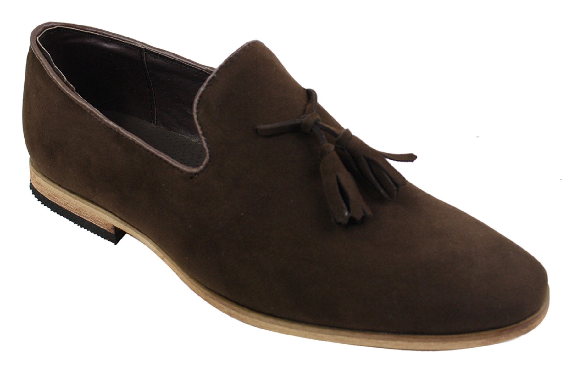Herrloafers i mocka med tofsdesign, läder, svart komfort