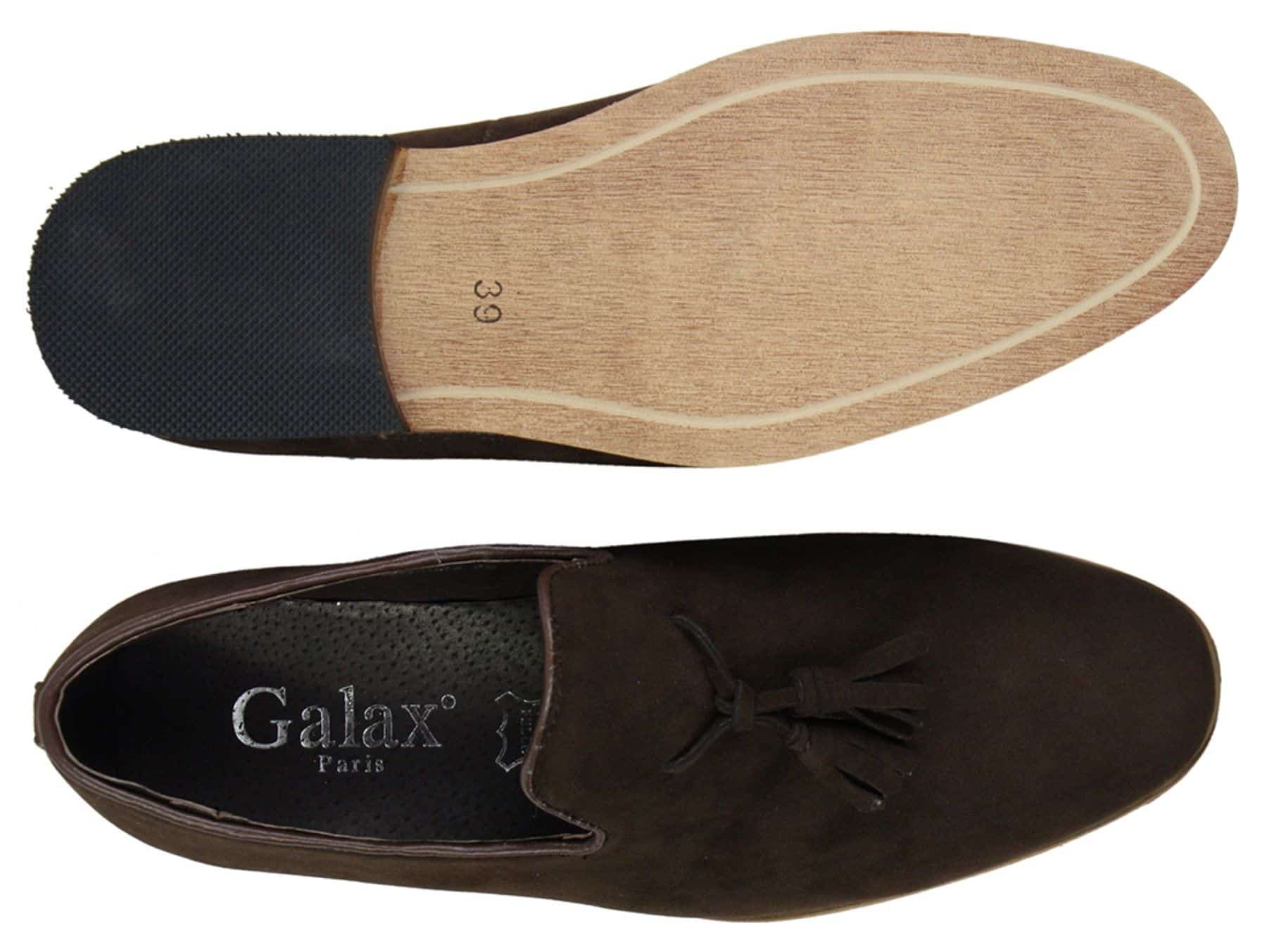 Herrloafers i mocka med tofsdesign, läder, svart komfort