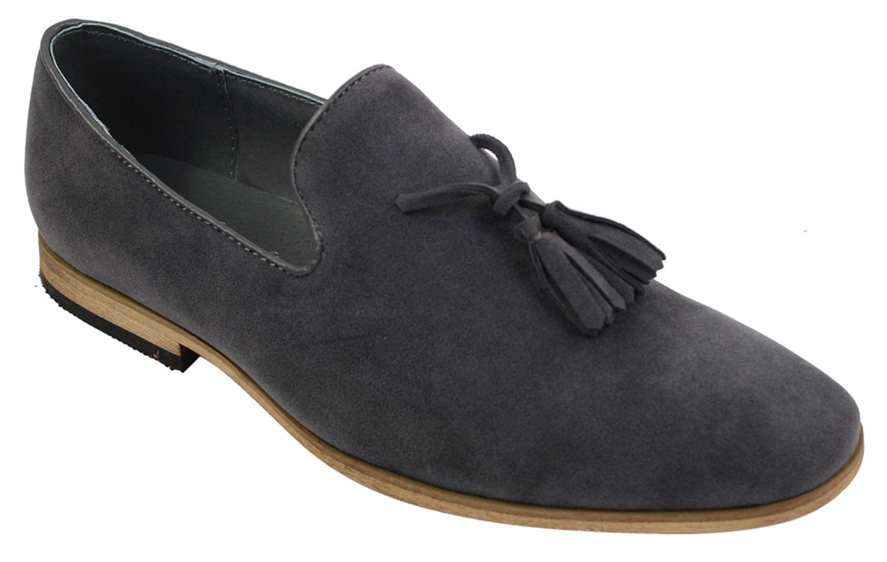 Herrloafers i mocka med tofsdesign, läder, svart komfort