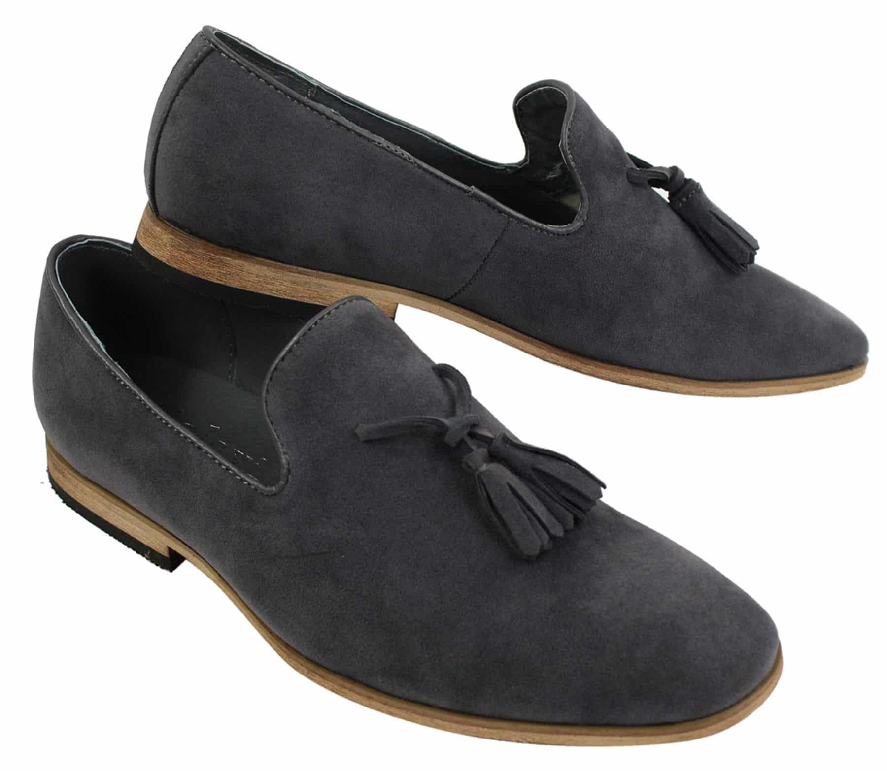 Herrloafers i mocka med tofsdesign, läder, svart komfort
