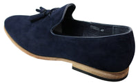 Herrloafers i mocka med tofsdesign, läder, svart komfort