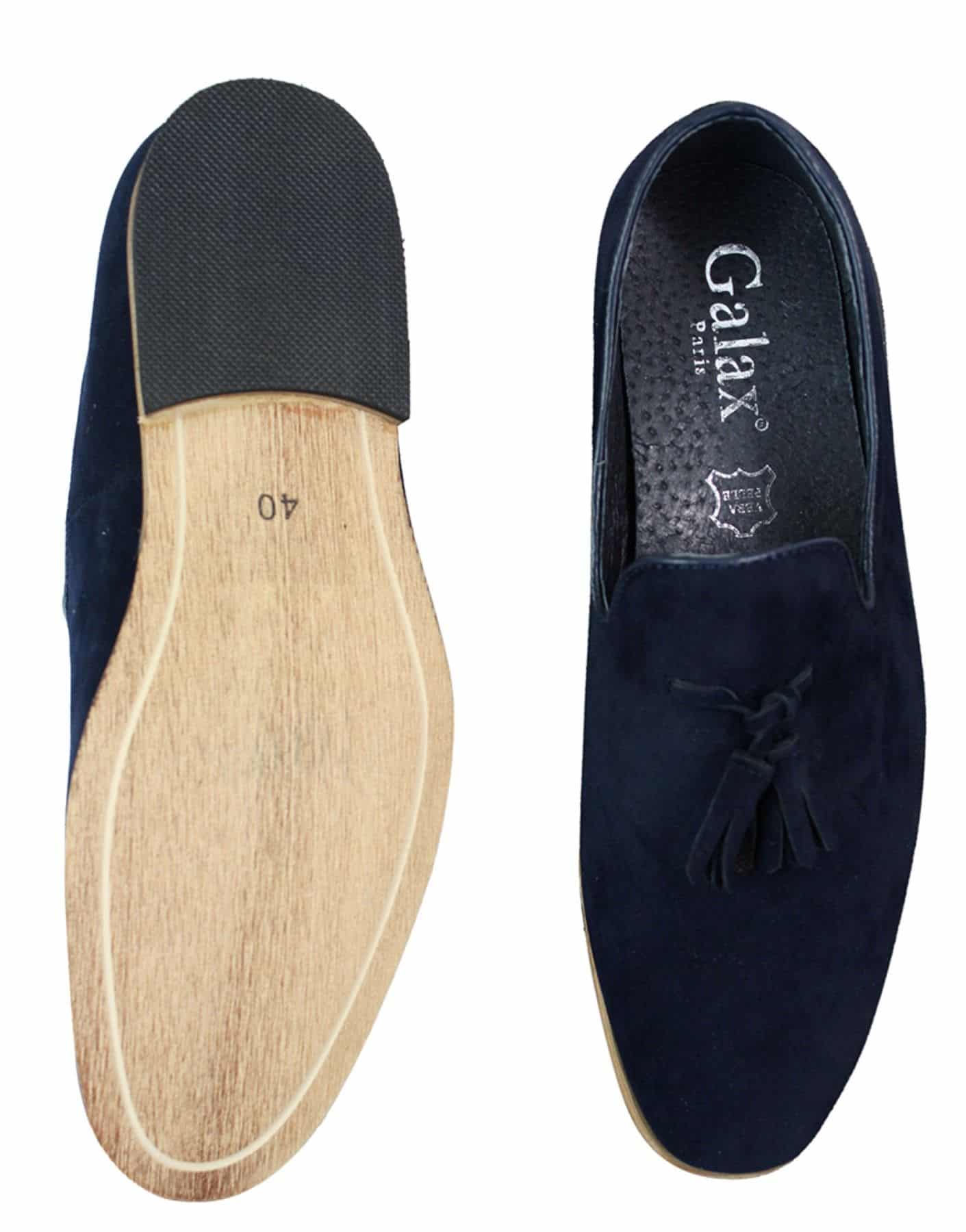 Herrloafers i mocka med tofsdesign, läder, svart komfort