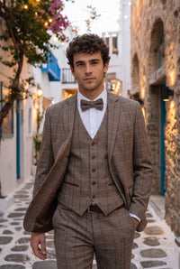 Herrfluga i tweed i taupe