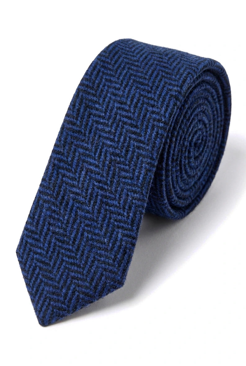 Herrnäsduk i tweed med blå slips och klassisk brittisk ull, fiskbensmönster