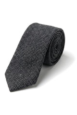 Herrnäsduk i tweed, antracitgrå, klassisk brittisk ull, fiskbensmönstrad