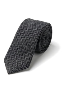 Herrnäsduk i tweed, antracitgrå, klassisk brittisk ull, fiskbensmönstrad