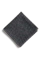 Herrnäsduk i tweed, antracitgrå, klassisk brittisk ull, fiskbensmönstrad