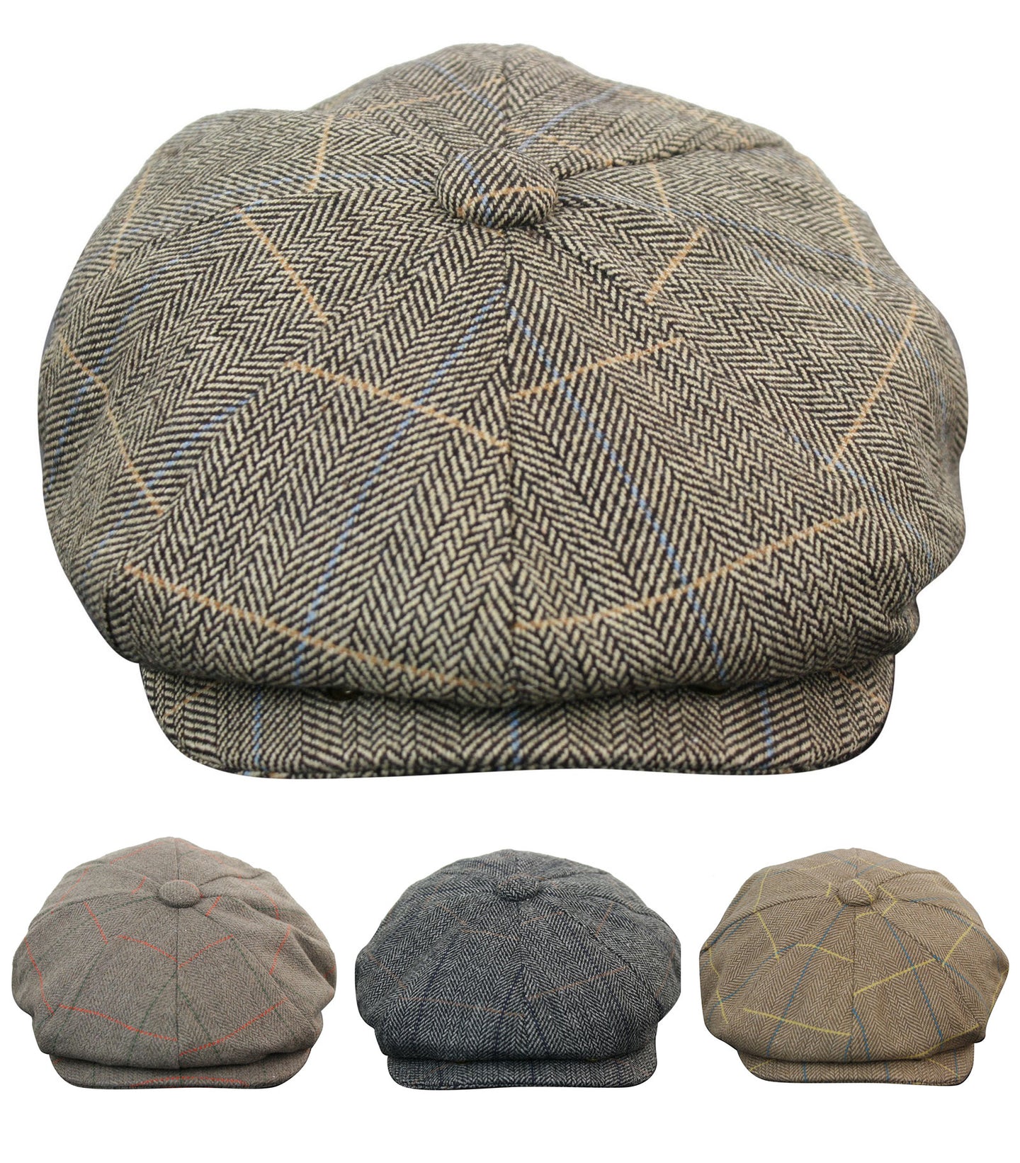 Herrkeps i tweed med rutor och Peaky Blinders-motiv