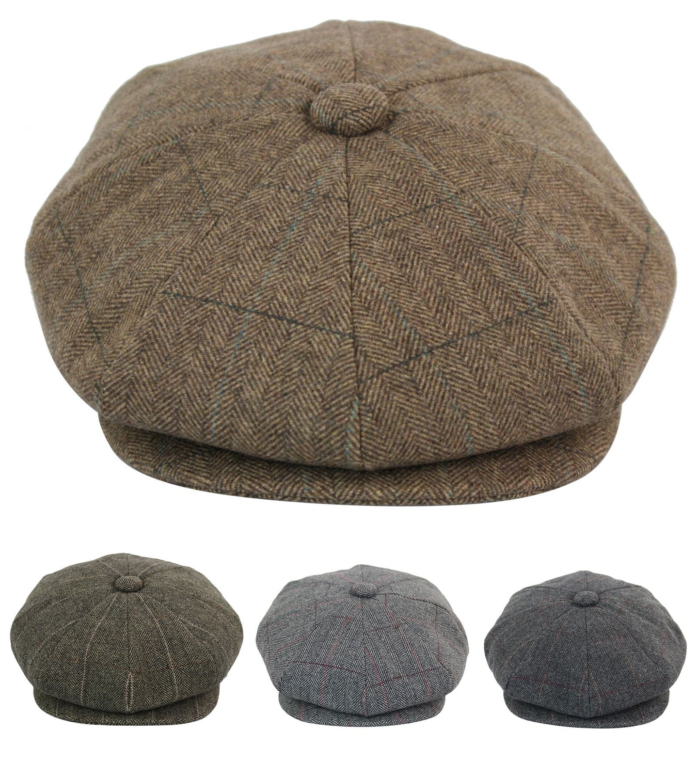 Herrkeps i tweed med rutor och Peaky Blinders-motiv