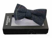 Herrflugor i tweed med fiskbensmönster och textur, Marc Darcy, vintage, retro, Eton, marinblå