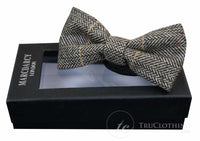 Herrfluga i tweed med fiskbensmönster och textur, Marc Darcy, vintage, brun