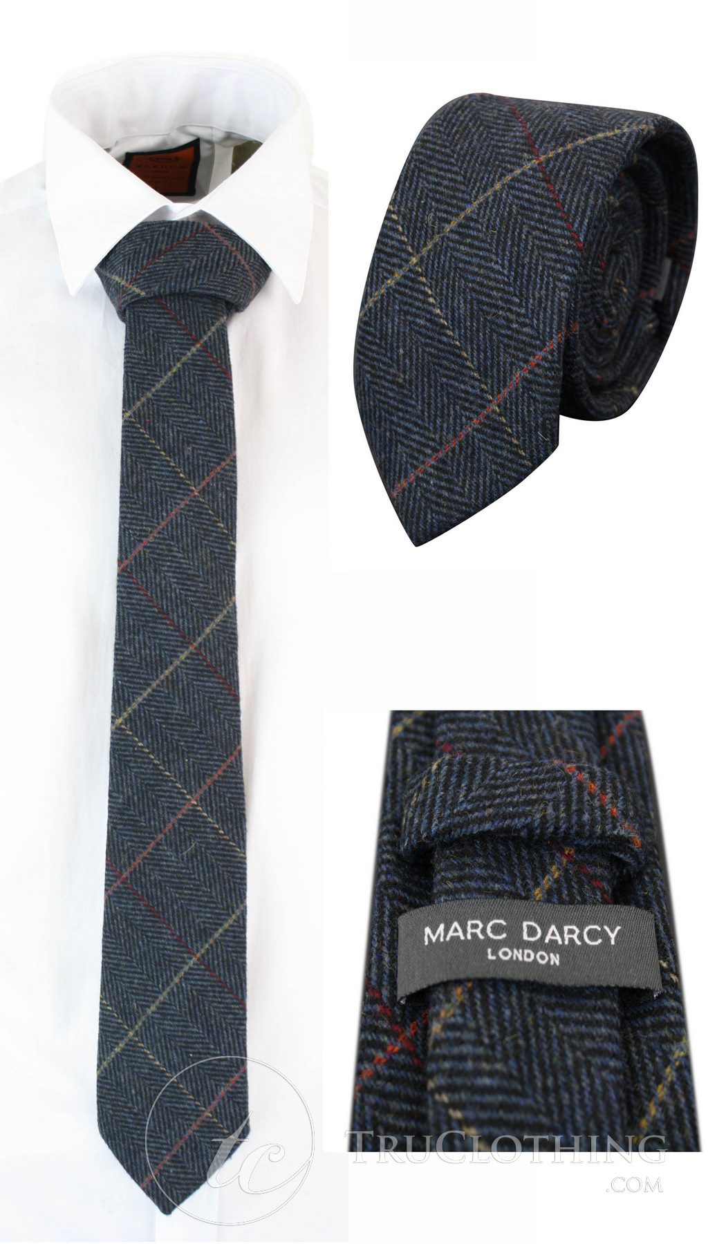 Herrslips i tweed med fiskbensmönster, Marc Darcy, klassisk vintage, retro, Eton, marinblå