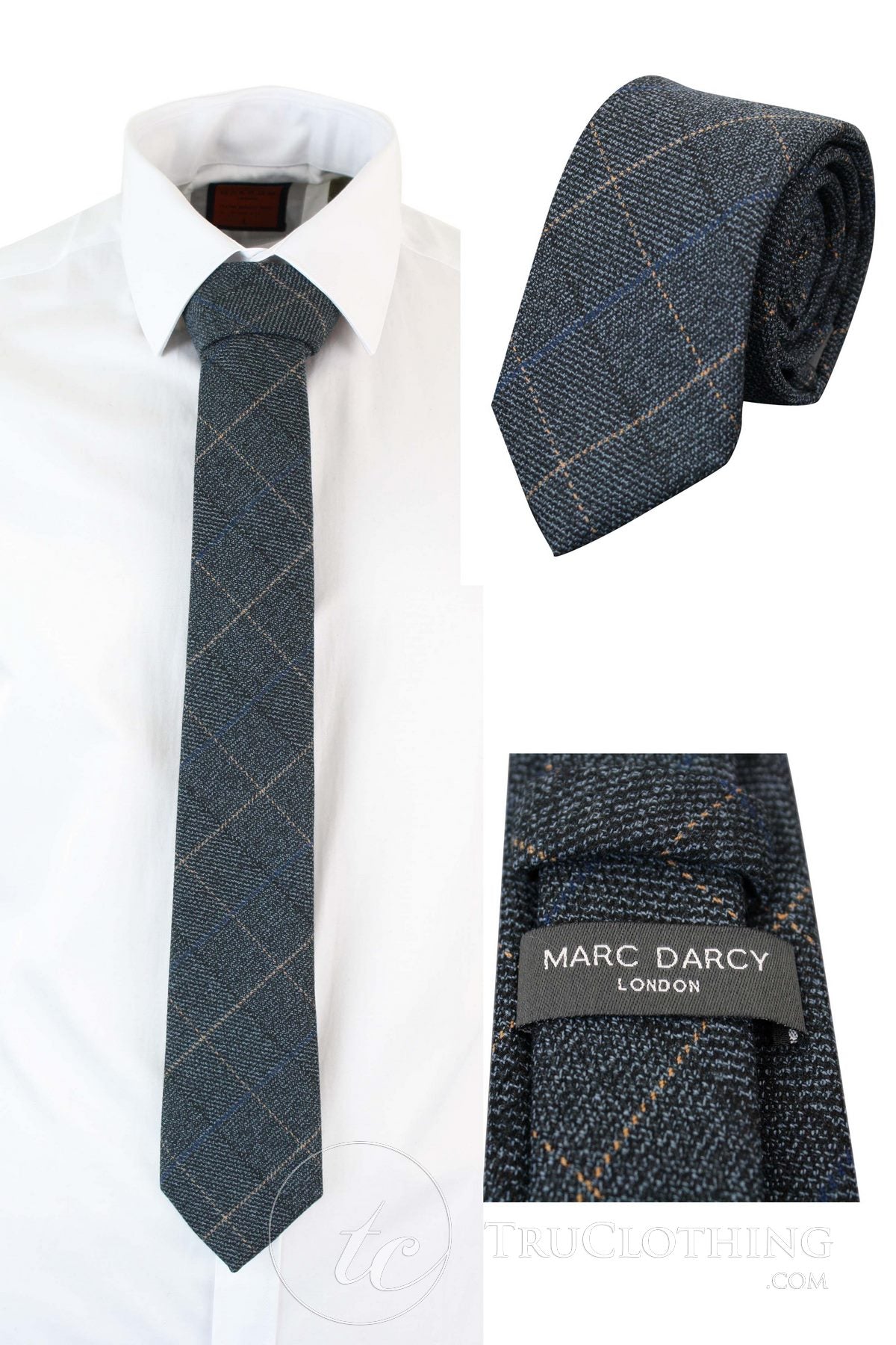 Herrslips i tweed med fiskbensmönster, texturerad Marc Darcy, klassisk vintage, retro, Scottblå