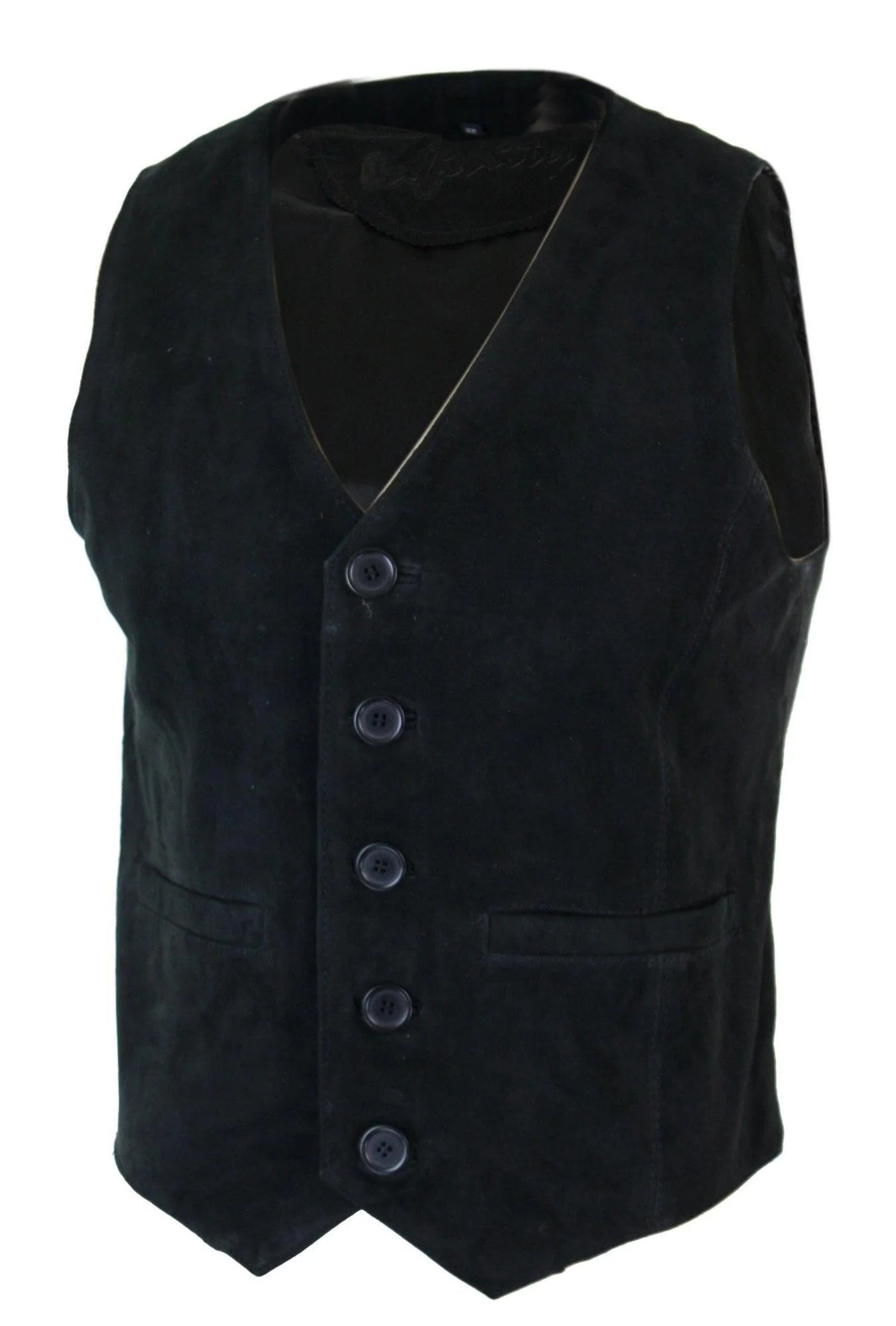 Herrväst Äkta Mocka Läder Retro Vintage Western Väst Svart